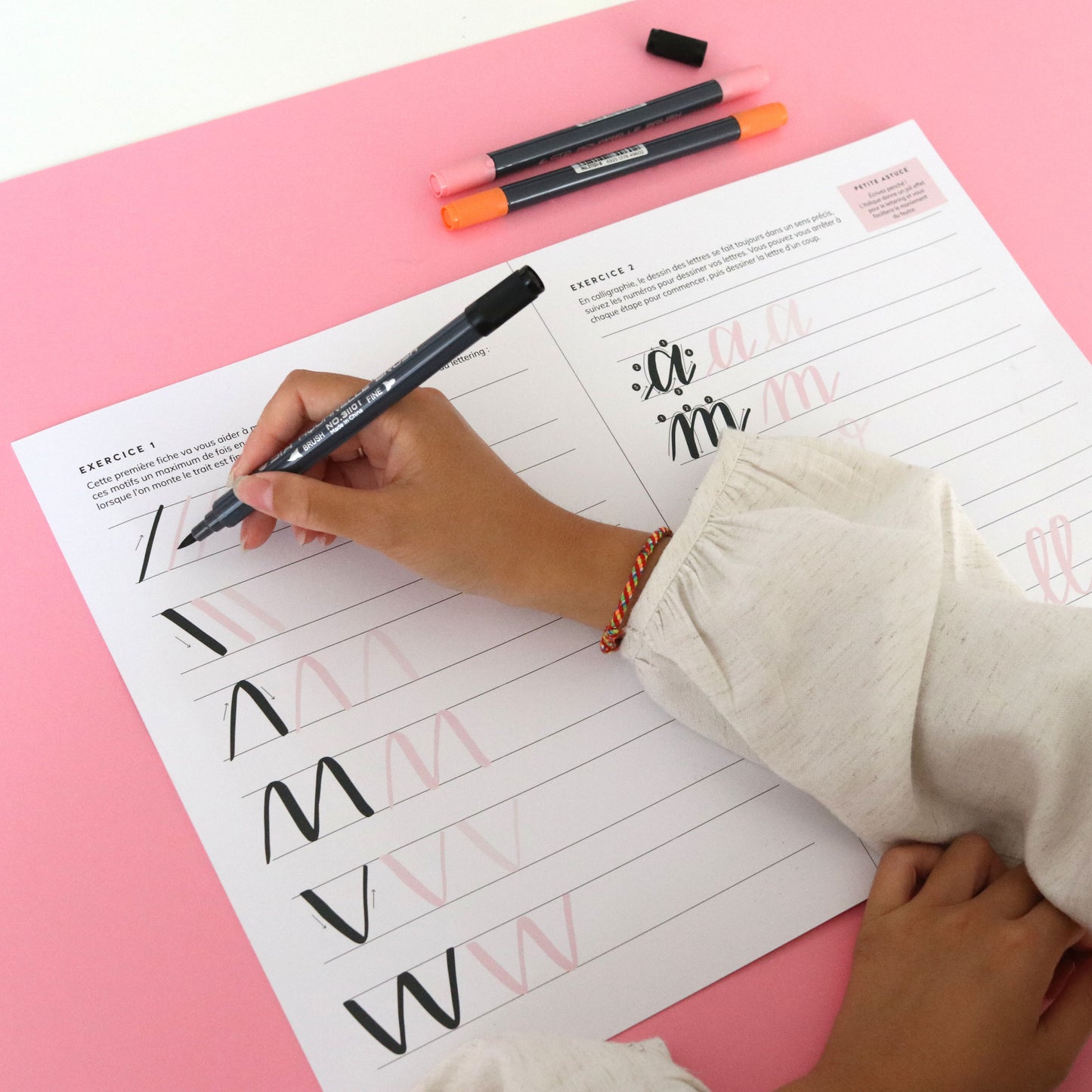 Kit d'initiation au brush lettering - vert/bleu