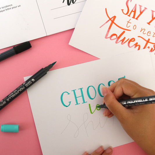 Kit d'initiation au brush lettering - vert/bleu