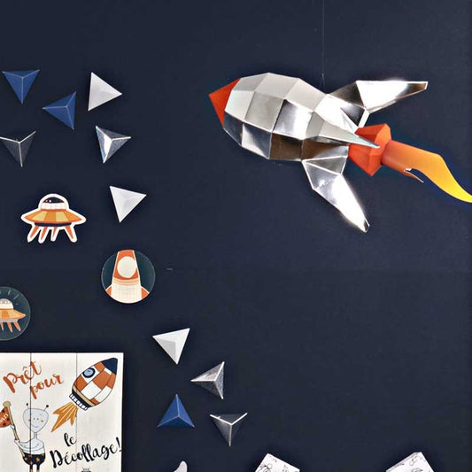 Fusée en papier 3D - Bleu