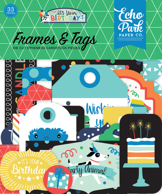 Set de die cuts - it's your birthday boy frames & tags
