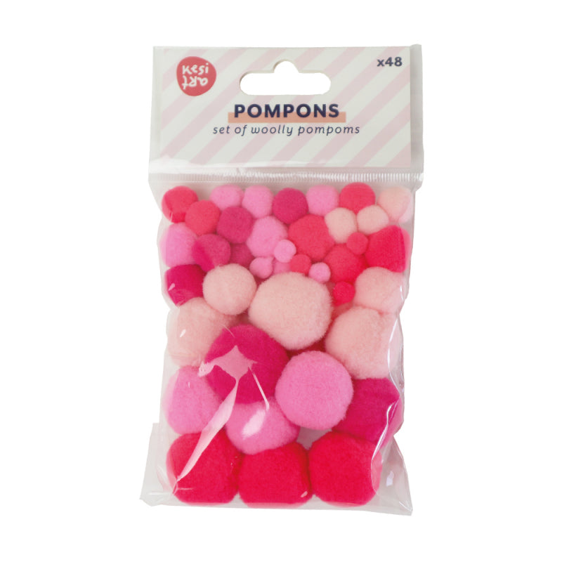 Assortiment de 48 pompons - Rosé