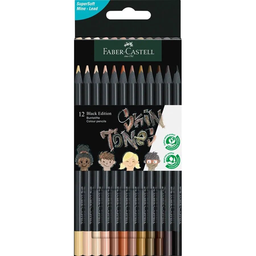 Crayons de couleur Black edition - couleurs peau (12pcs)