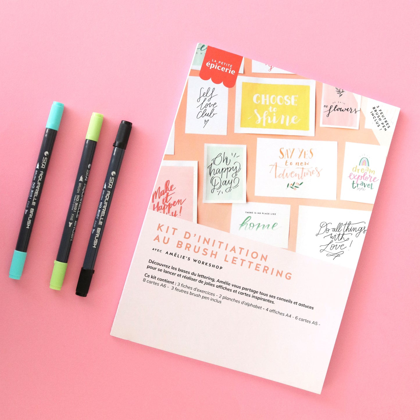 Brush lettering initiation kit - green/blue 