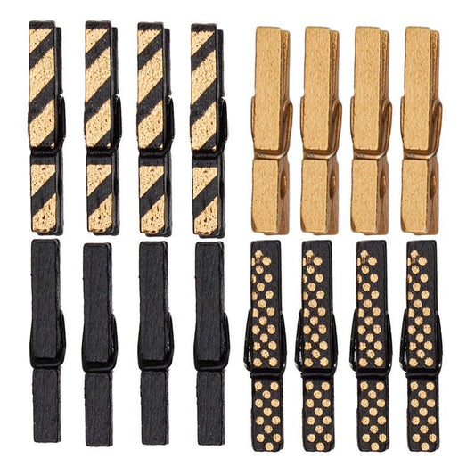 Mini clothespins - black &amp; gold 