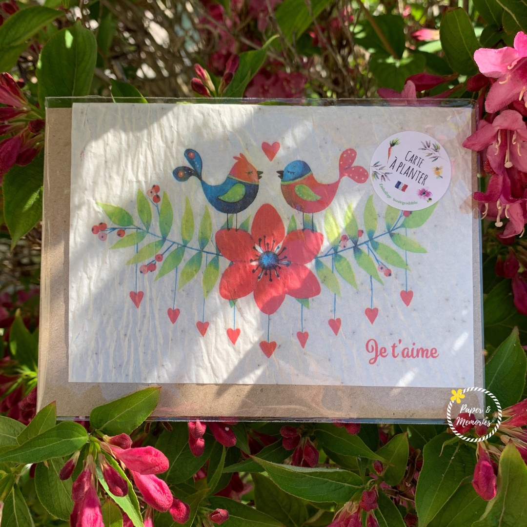 Carte à planter - Je t'aime oiseaux