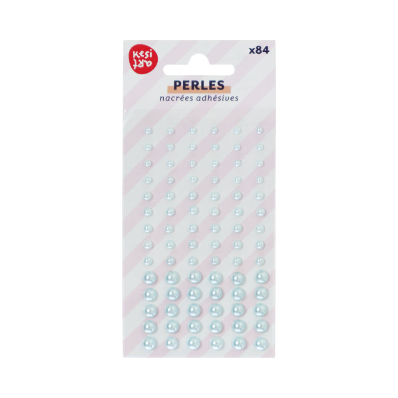 Assortiment de 84 demi-perles adhésives - Bleu